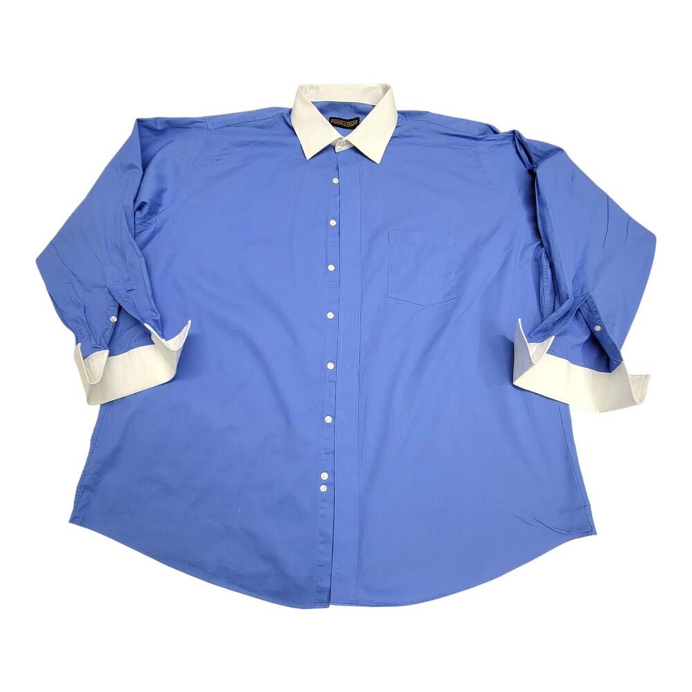 Donald J Trump Dress Shirt Mens 19 34/35 Big Blue French Cuff Contrast Collar